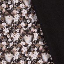 Softshell zwart met bloemen en honden