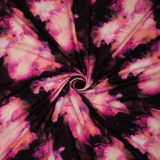 Viscose zwart met tie dye inkt print
