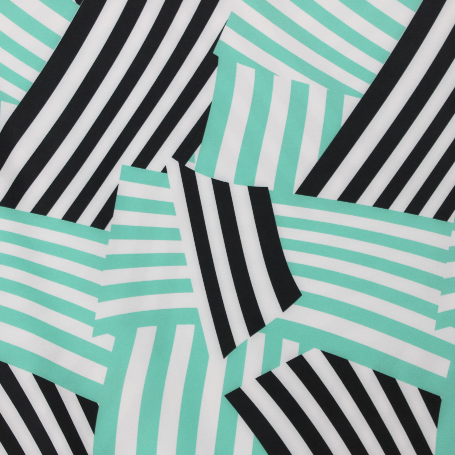 Polyester crêpe stretch wit met turquoise/zwart gestreept patroon - Burda
