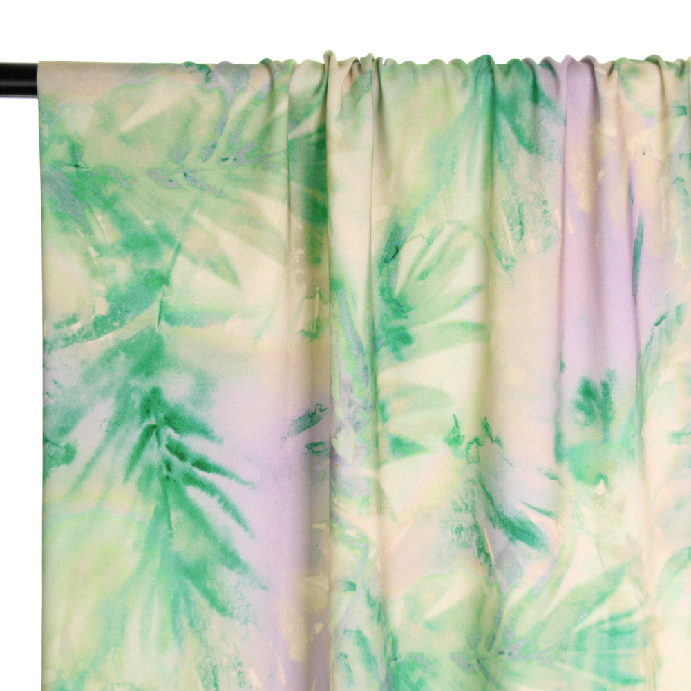 Viscose groen/geel met bladeren in aquarel inkt - Atelier Jupe
