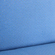 Tricot blauw met gouden lurex bolletjes