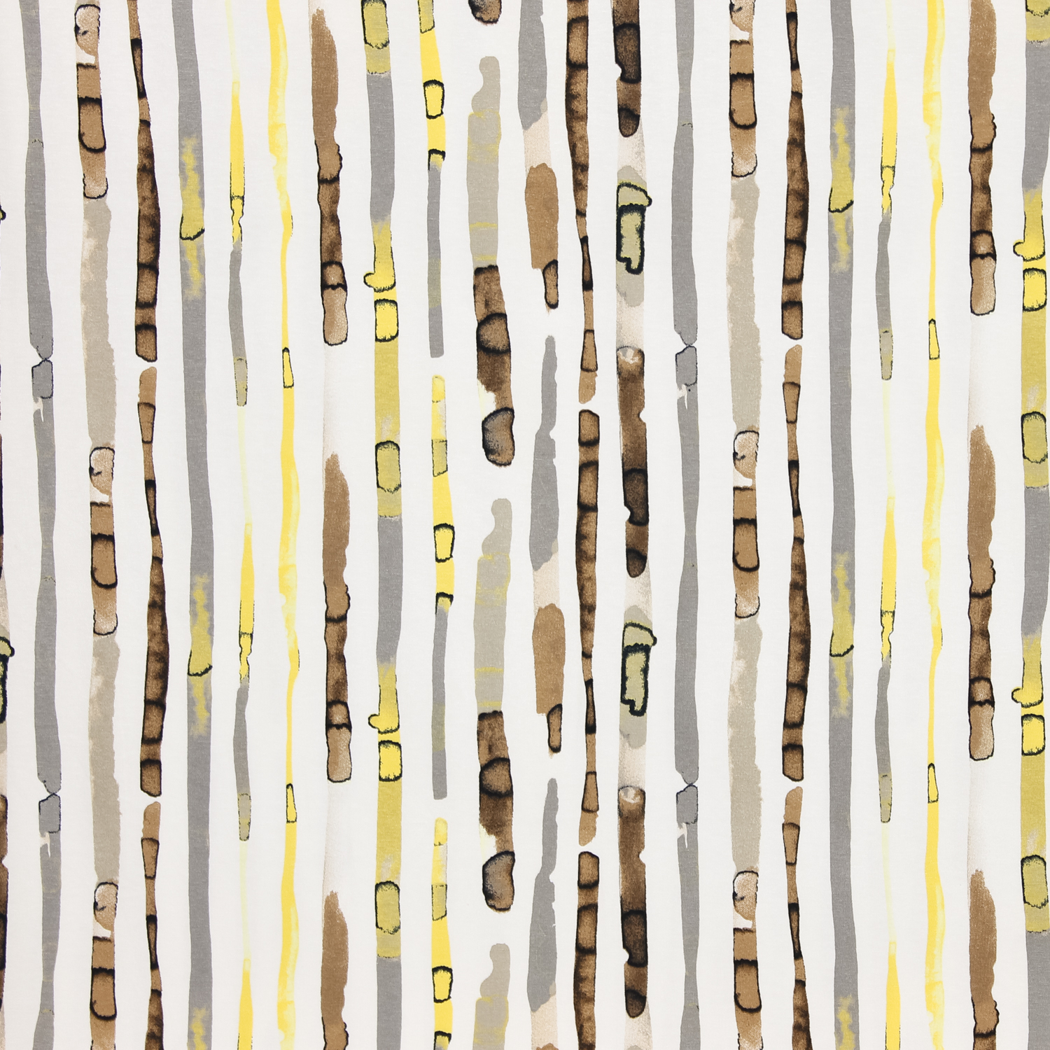 Viscose tricot wit met geel/bruine abstracte strepen    - My Image