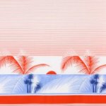 Katoen wit met rode strepen en palmbomen