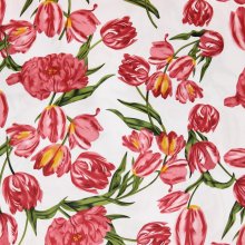 Katoen wit met roze tulpen