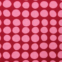 Katoen rood met roze bollen