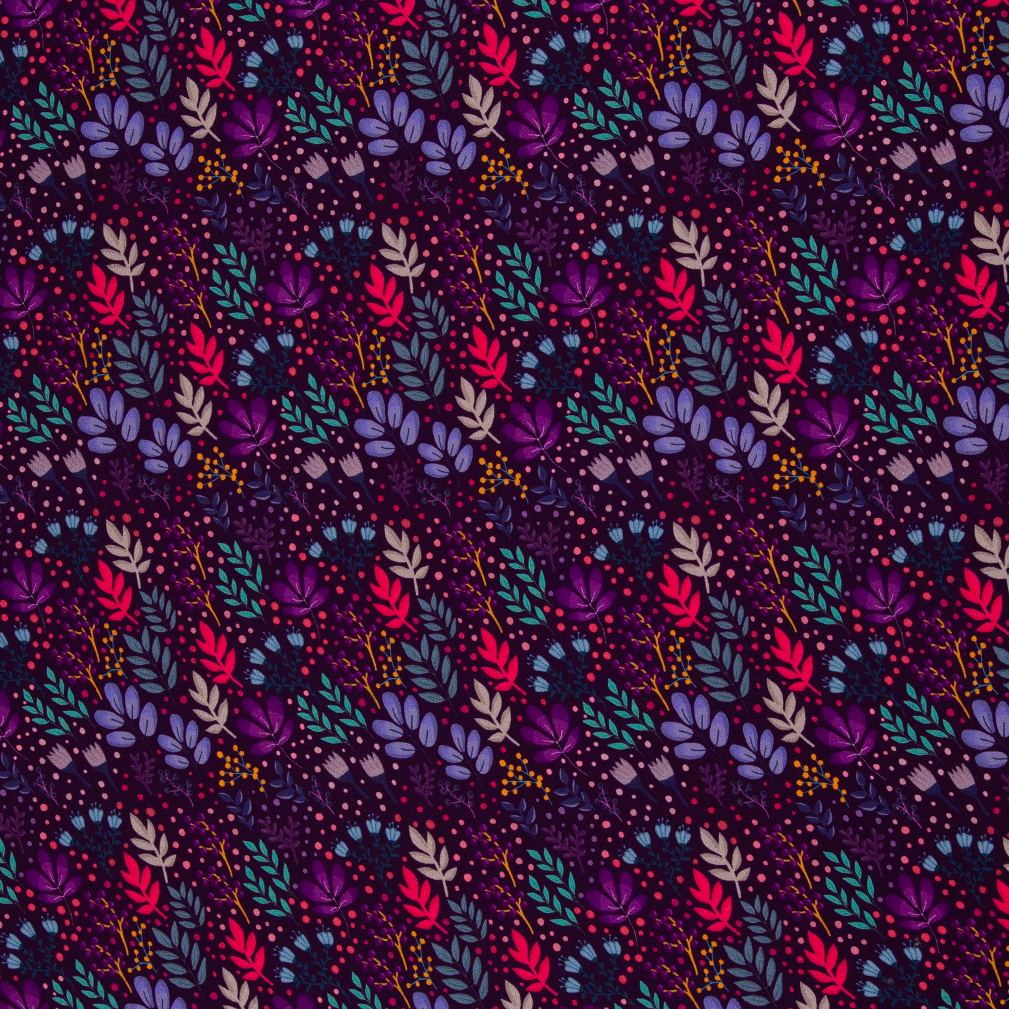 Viscose paars met kleurrijke blaadjes