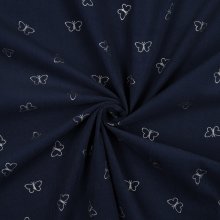 Ribfluweel blauw met vlinders - Poppy