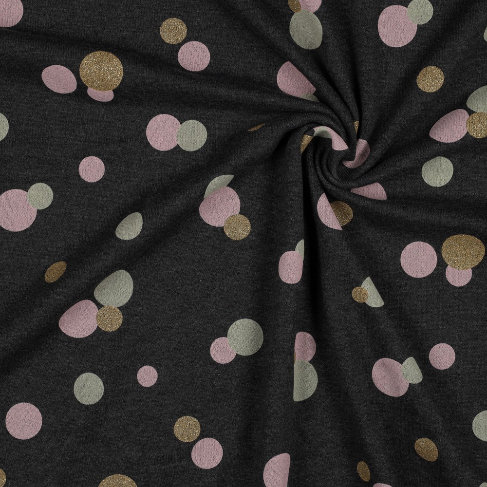 French terry donkergrijs met bolletjes - Poppy