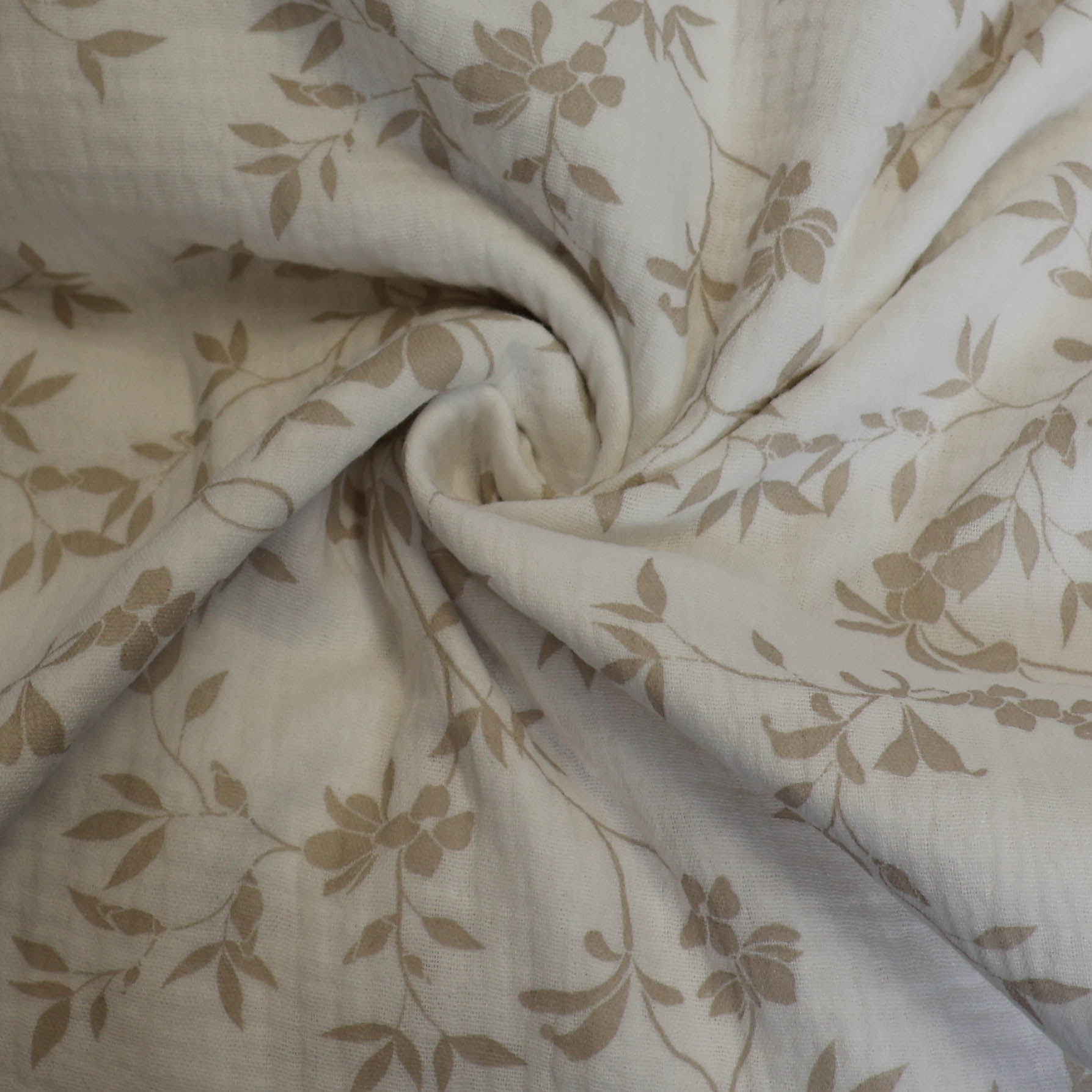 Double gauze  wit met beige planten