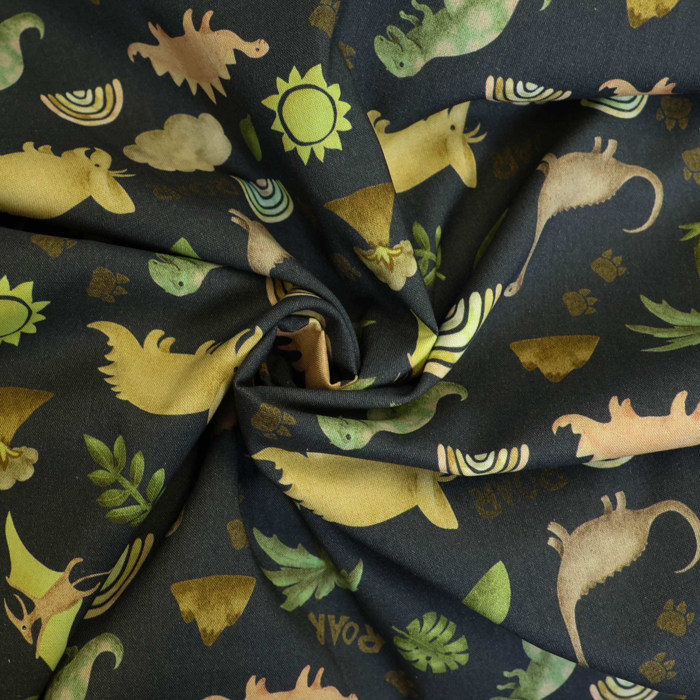 Katoen donkergrijs met dino's