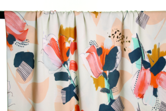 Muntgroene viscose met geschilderde bloemenprint - Atelier Jupe
