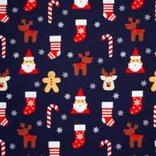 French terry donkerblauw met kerstfiguren