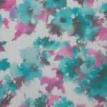 Chiffon wit met fuchsia / turquoise bloemen   - Lorré