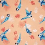 Tricot zacht oranje met papegaaien   - Katia Fabrics