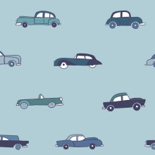 Katoen lichtblauw met oldtimers  - Katia Fabrics
