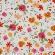 Double gauze wit met oranje en roze bloemen   - Poppy