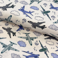 Tricot ecru met vliegtuigen   - Poppy