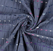 Crinkle katoen blauw met gekleurd borduursel  - Poppy