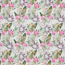 Tricot wit met bladeren en flamingo's