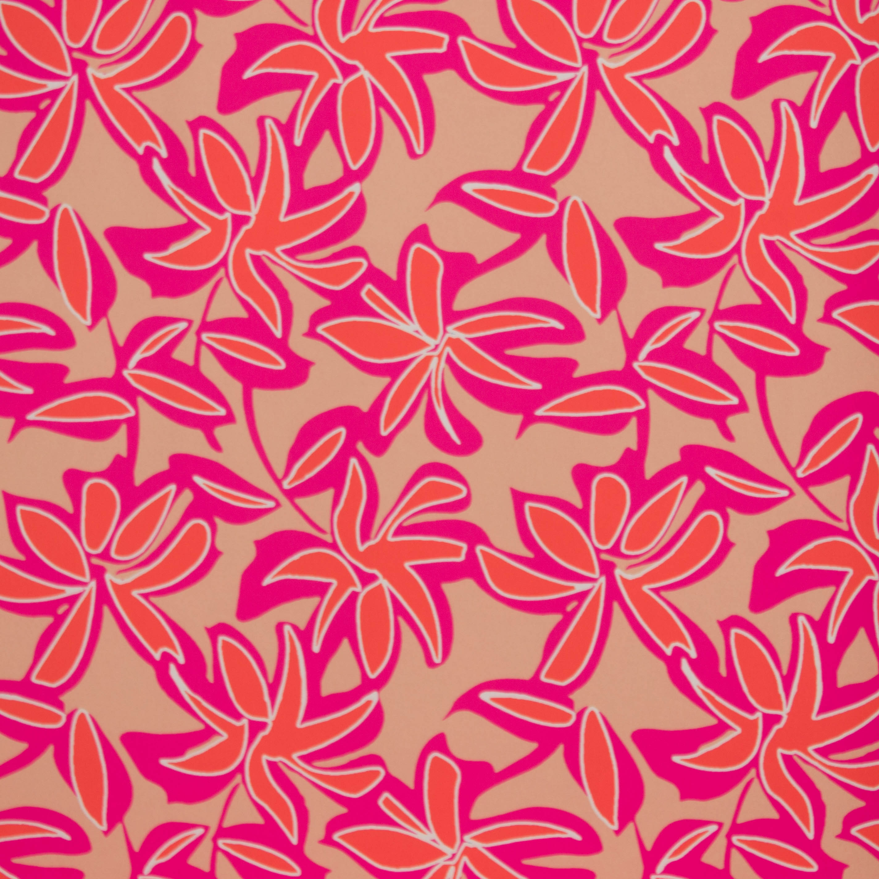 Polyester crêpe beige met abstracte planten\bloemen - A La Ville