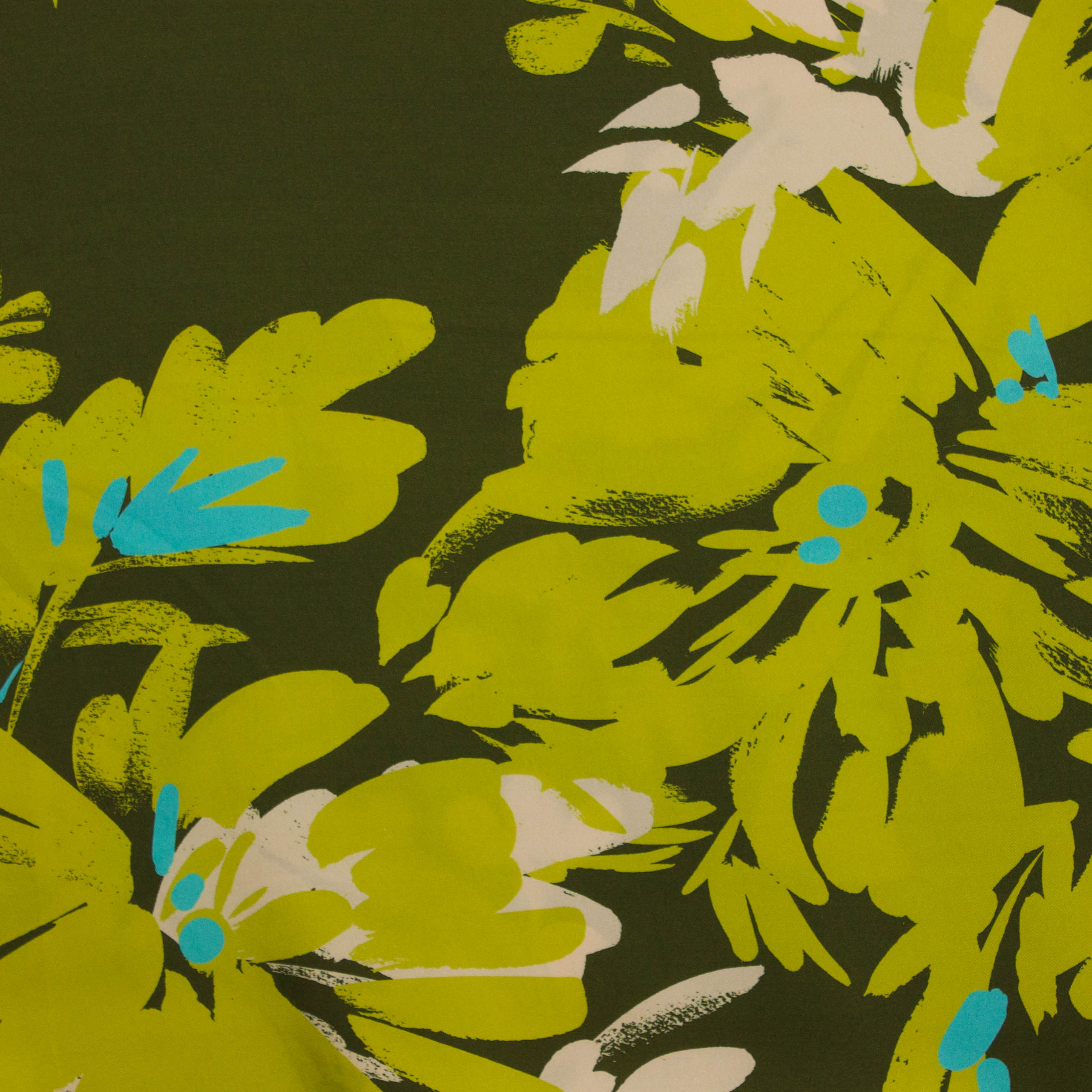 Polyester satijn limoen groen met abstracte print - Knipmode & Editex