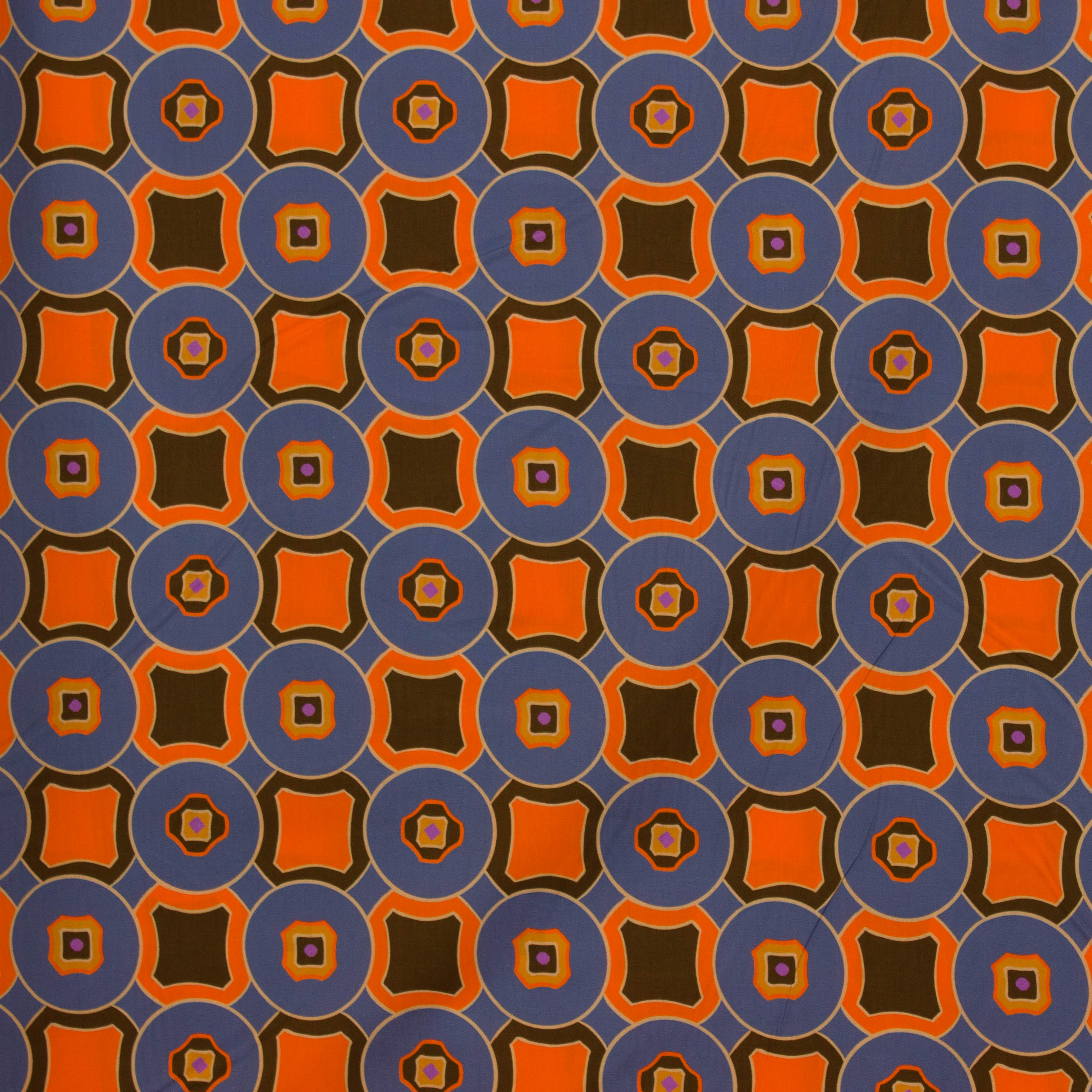 Katoen blauw met oranje geometrische print - Knipmode & A La Ville