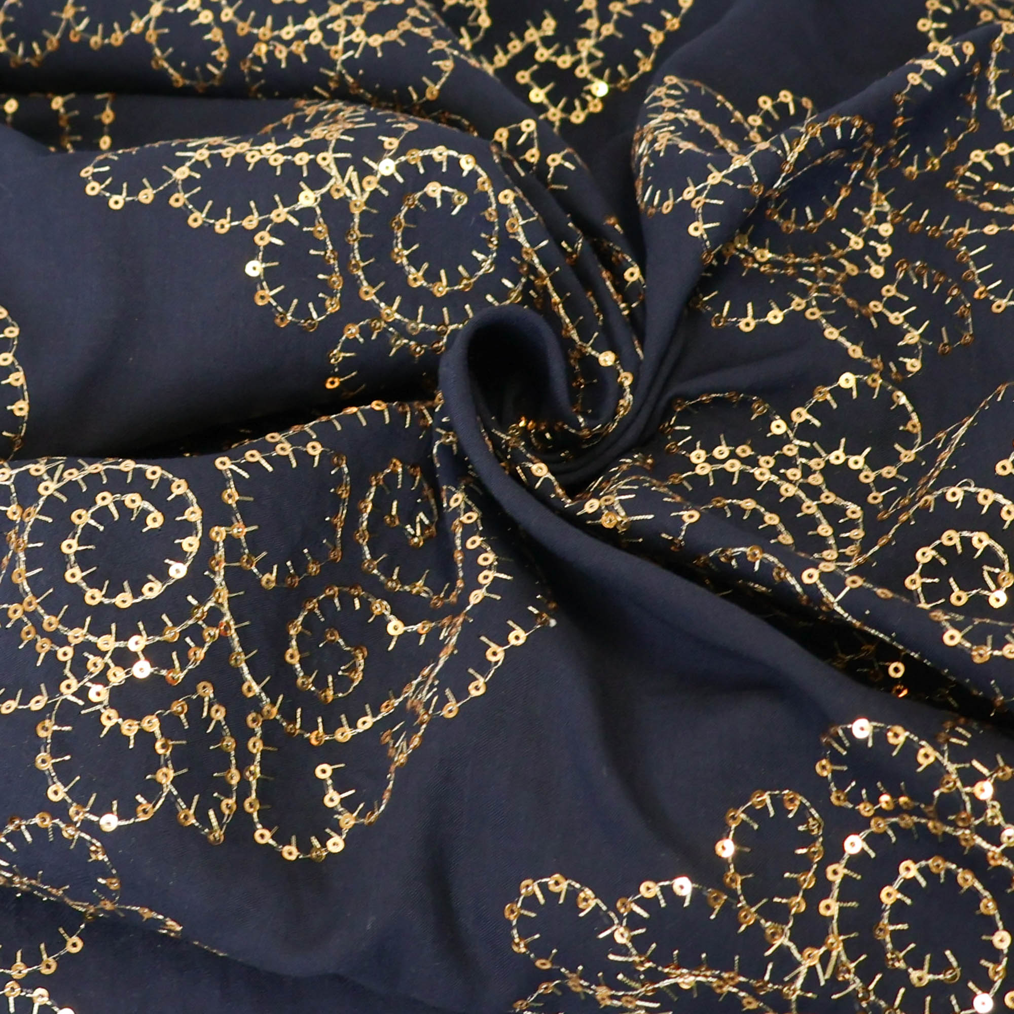 Polyester donkberblauw met gouden pailletten - A La Ville