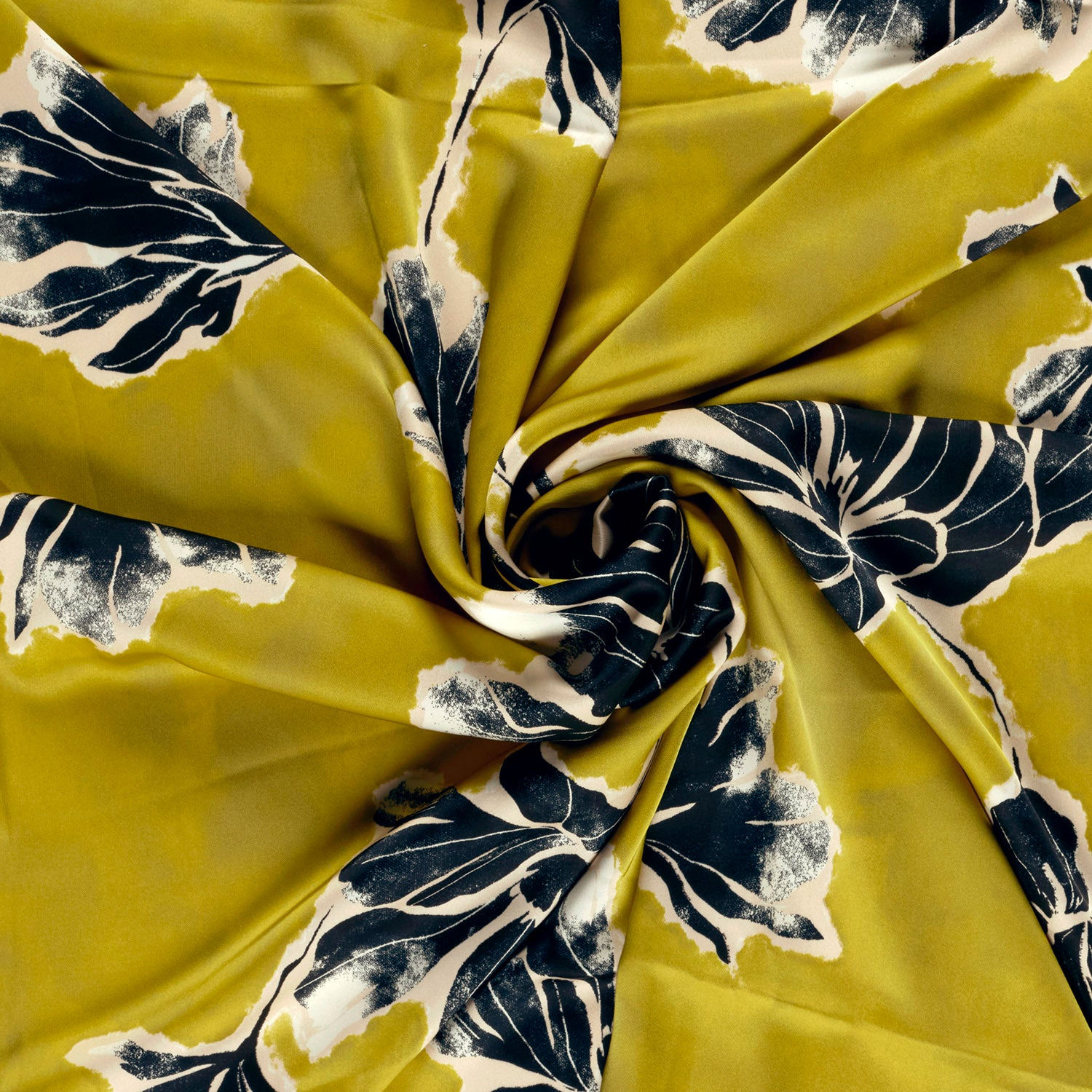 Satijn Duchesse stof bedrukt bloemen licht geel - My Image