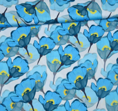 Viscose blauwe papavers   - Knipmode