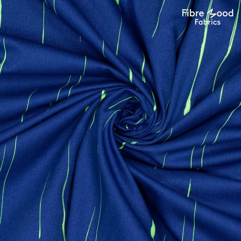 Denim donkerblauw met neon groene lijnen - Fibre Mood