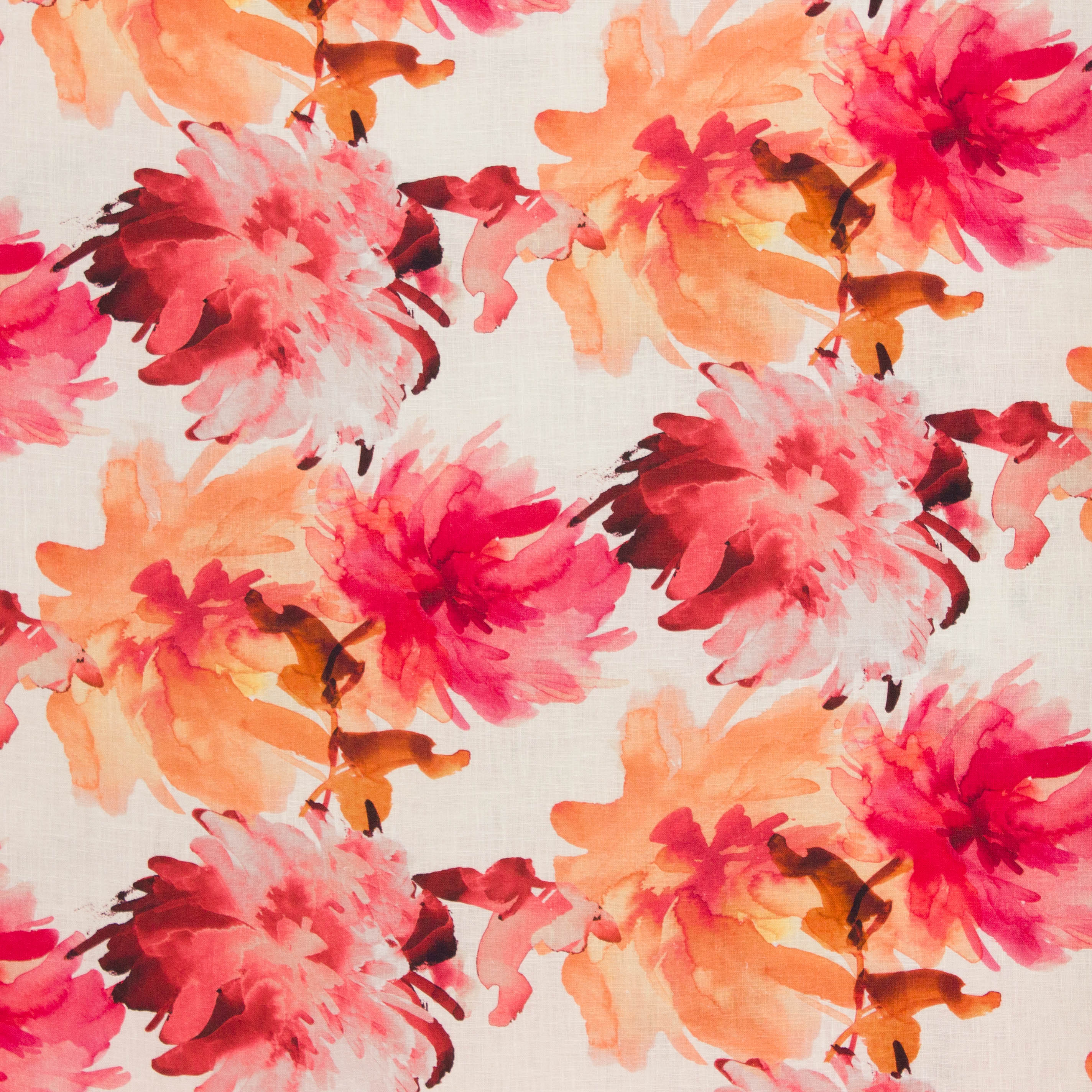 Linnen gebroken wit met rood en oranje bloemen in inkt  - Alta Moda