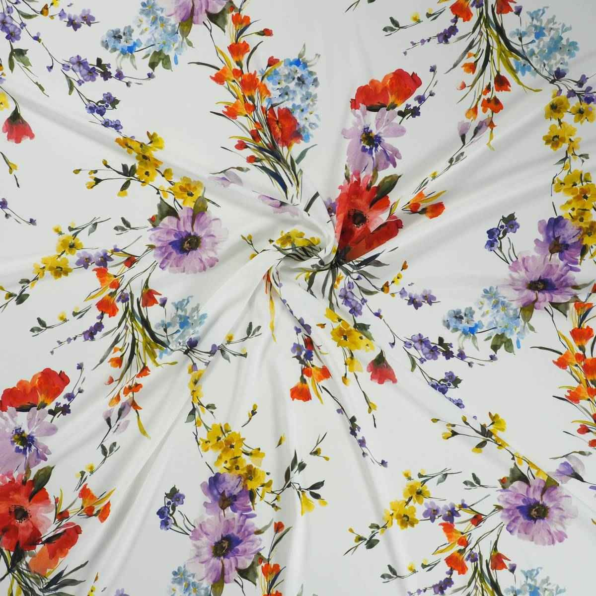Polyester crêpe wit met bloemen - Lorré