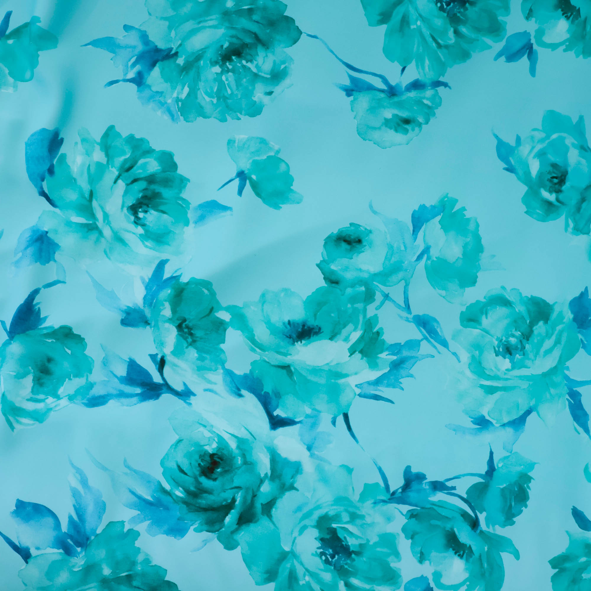 Polyester turquoise met bloemen - Lorré