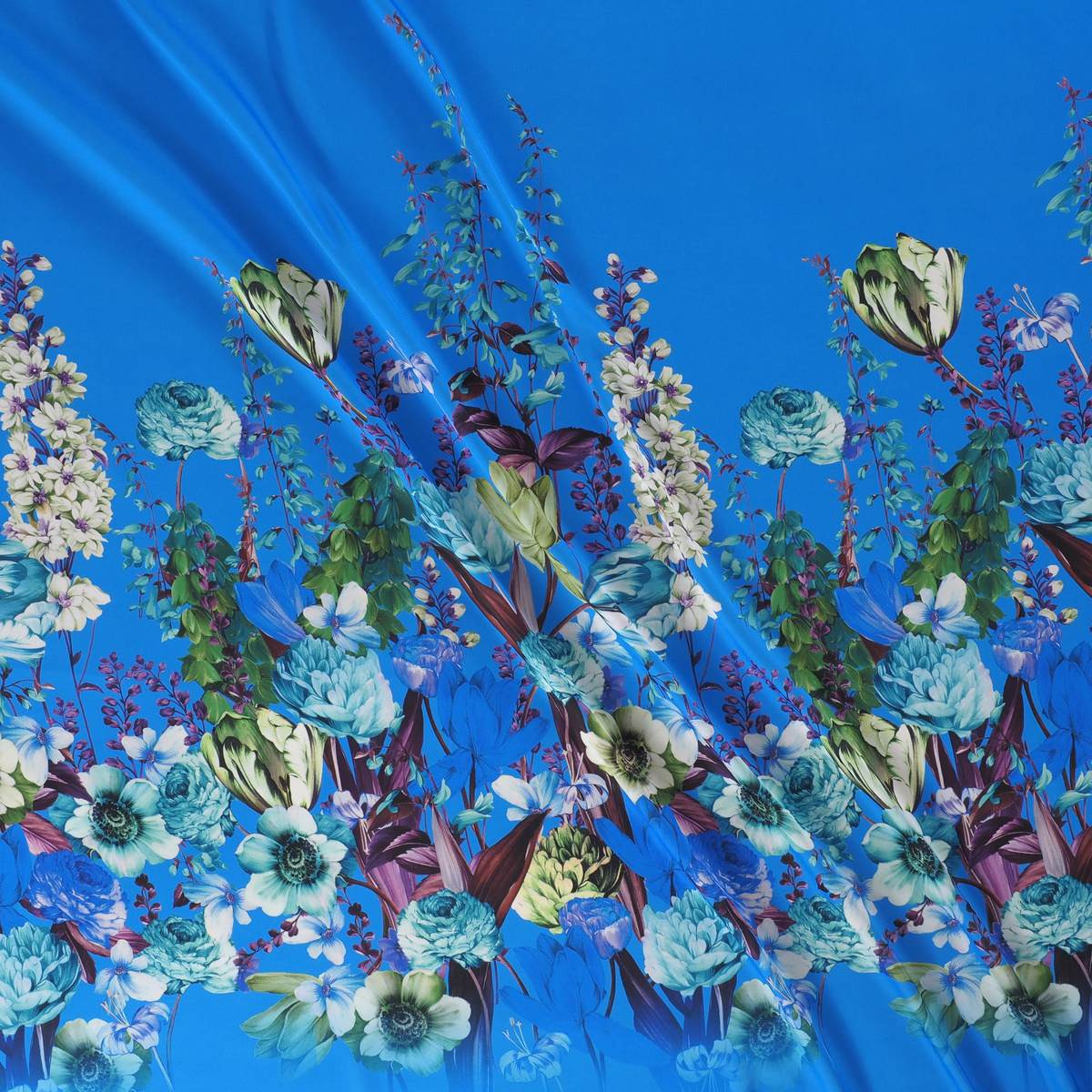Paneel gerecycleerd polyester blauw met bloemenprint