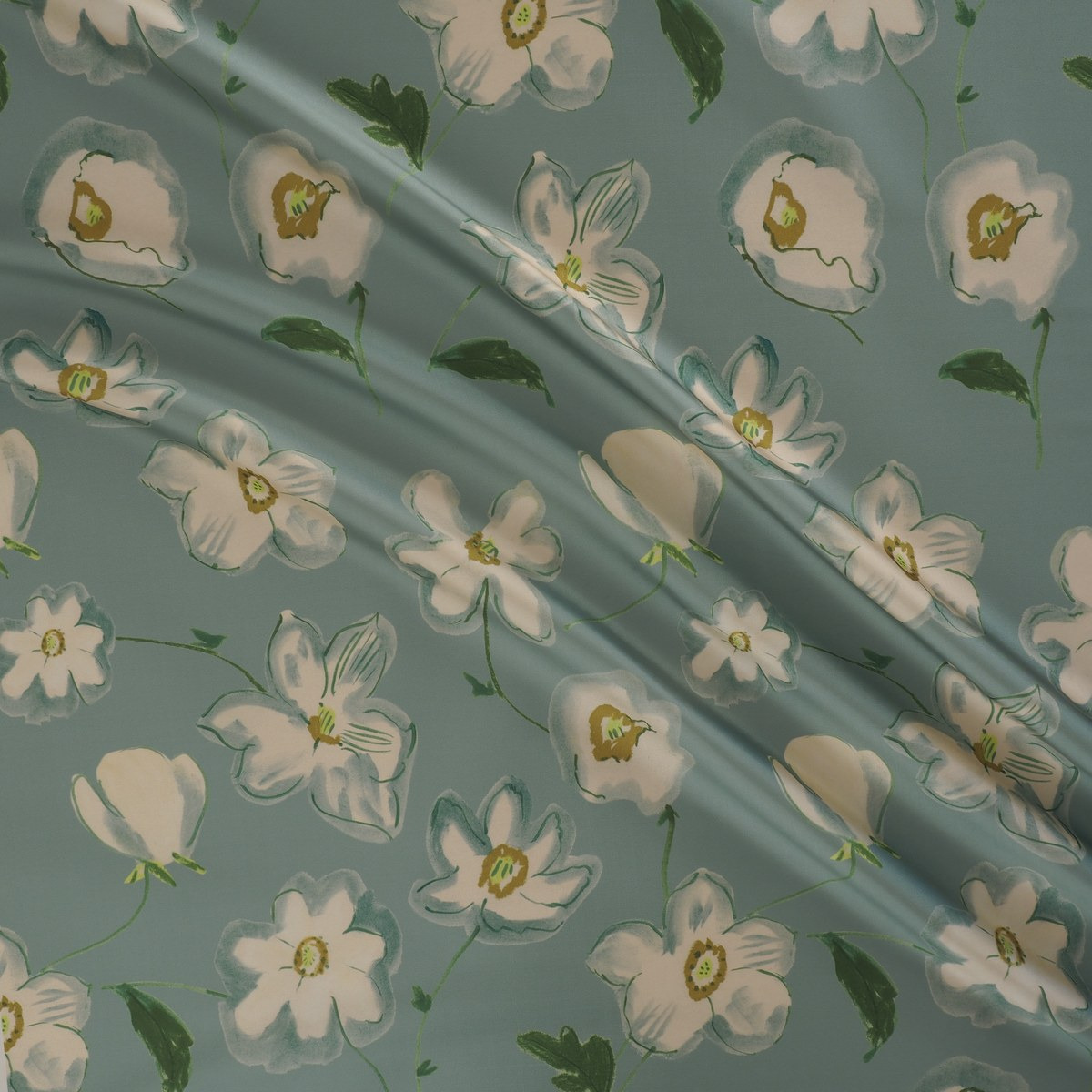 Polyester blauw met bloemenprint - Lorré