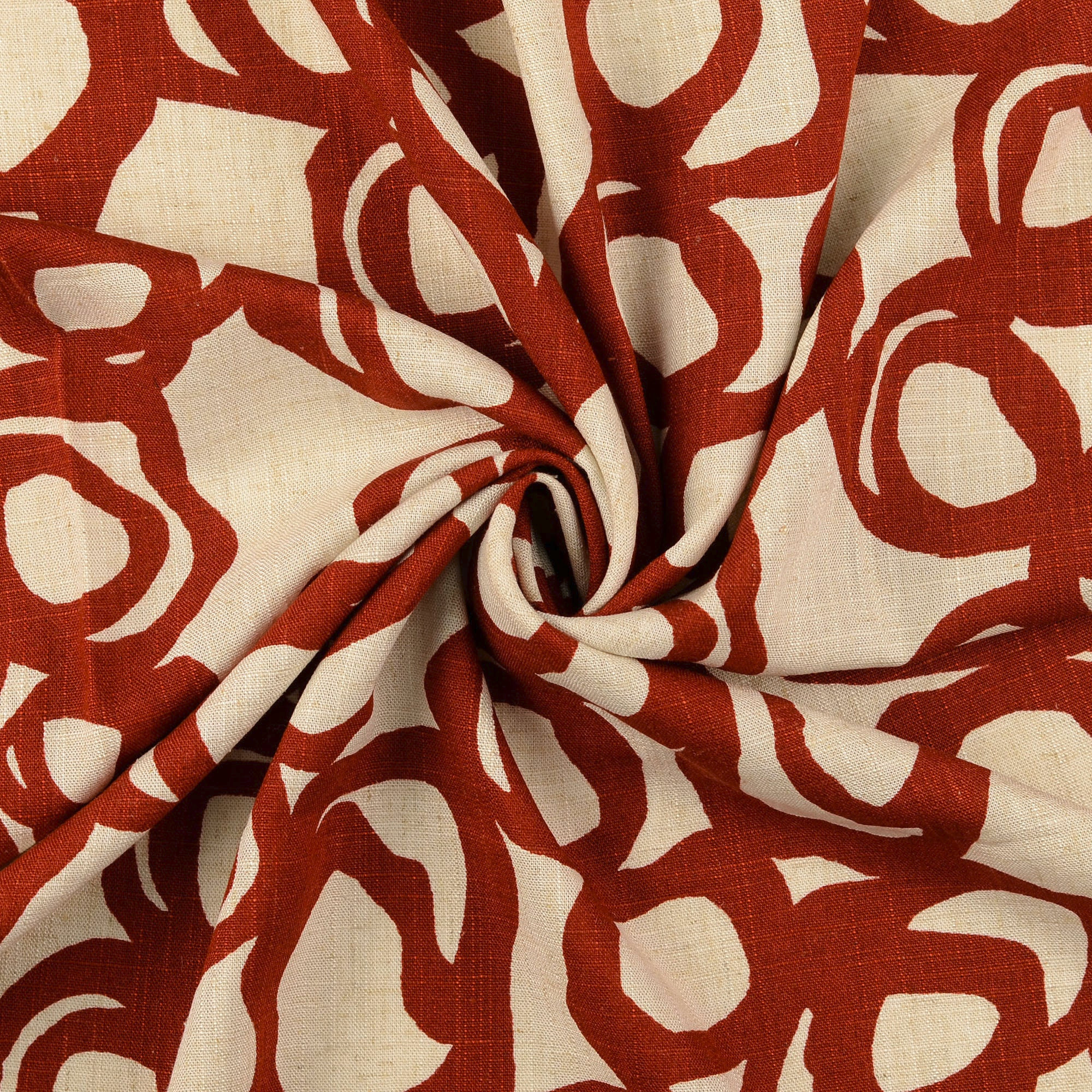 Linnen viscose beige met rode cirkels