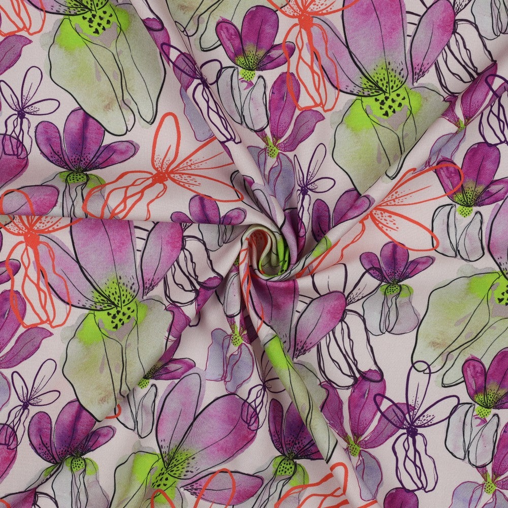 Lenzing ecovero pastel lila met bloemen - Nerida Hansen x Verhees Textiles