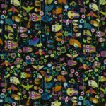 Fijne zwarte Japanse katoenen poplin met bloemen en uilen
