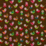 Katoen bruin met cartoon kippen/vogels