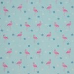 Blauwe katoen met flamingo's en bloempjes