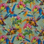 Muntkleurige poplin katoen met realistische vogels
