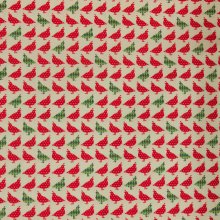 Katoen lichtgroen met rode en grijsgroene duiven