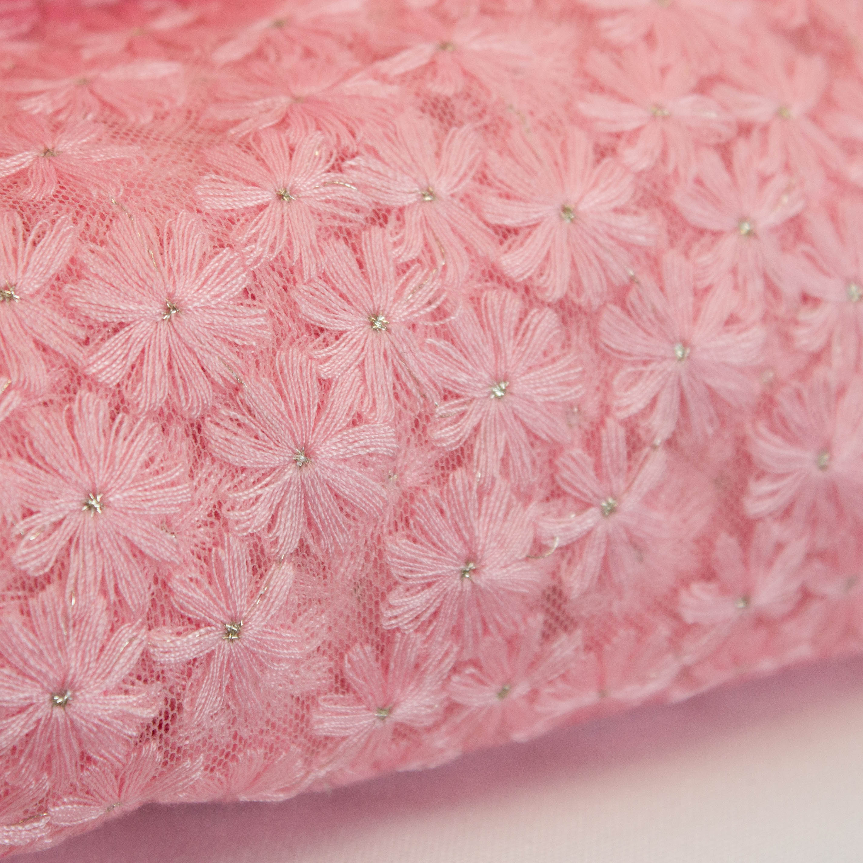 Tule kant broderie met roze bloemen - Lorré