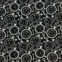 Katoen zwart met zakhorloges en sleutels