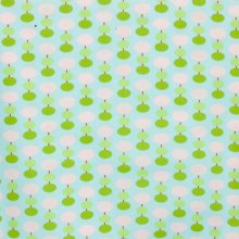 Katoen blauw met licht roze en groene bollen