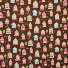 Katoen bruin met huizen