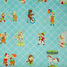 Katoen blauw met circusfiguren