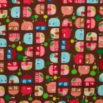 Katoen bruin met huisjes appleville