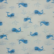 Katoen wit met blauwe orka's