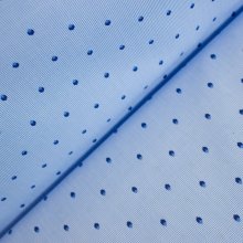 katoen blauw met donker blauwe bollen